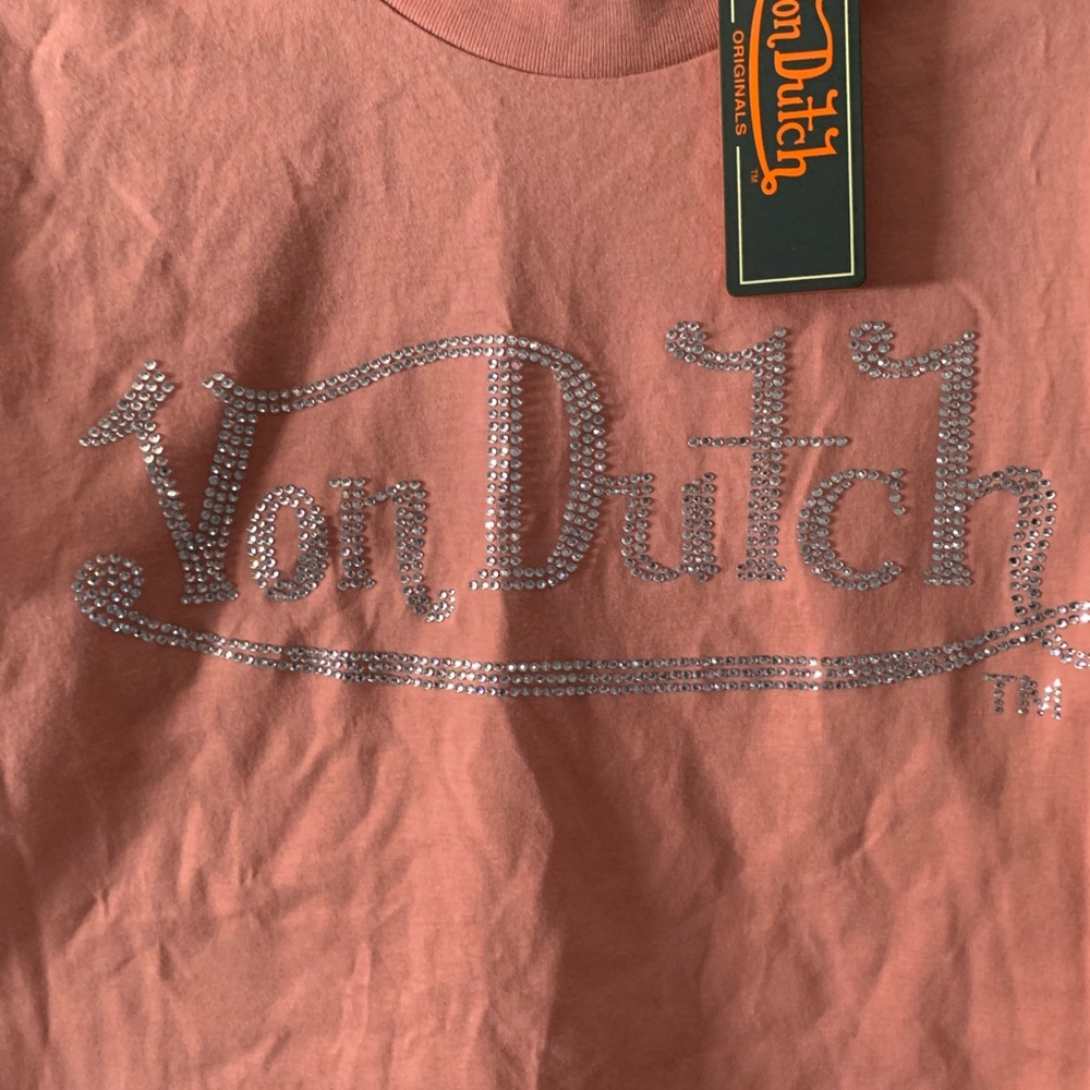 Von Dutch size medium T-shirt NWT rhinestone writing